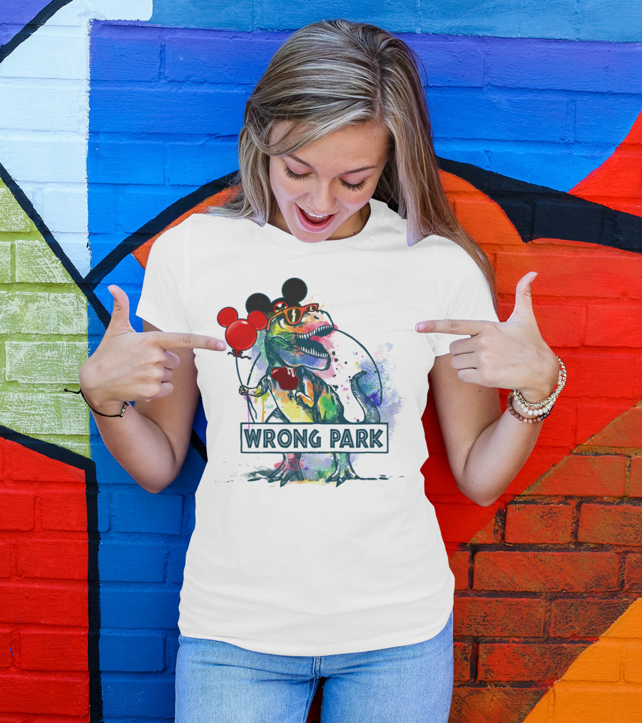 Wrong Park T Rex With Mickey Ears And Balloon T-Shirt