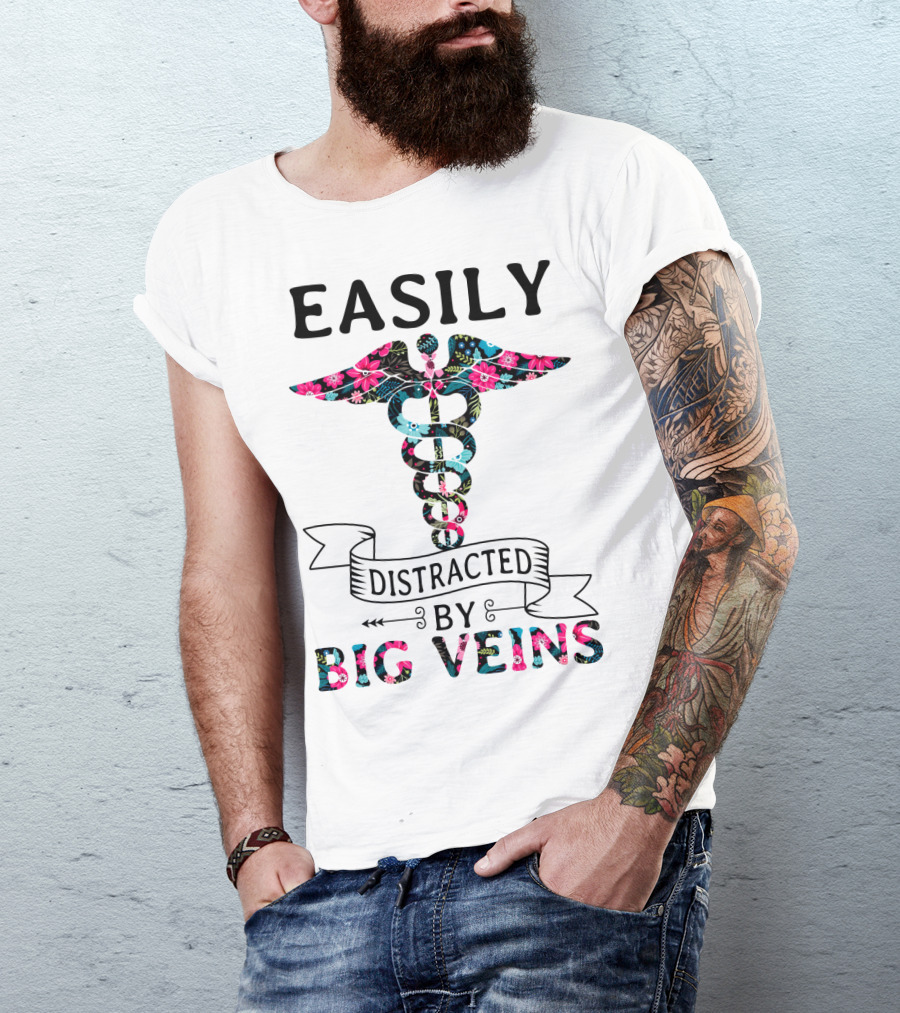 Easily Distracted By Big Veins Caduceus Floral T-Shirt