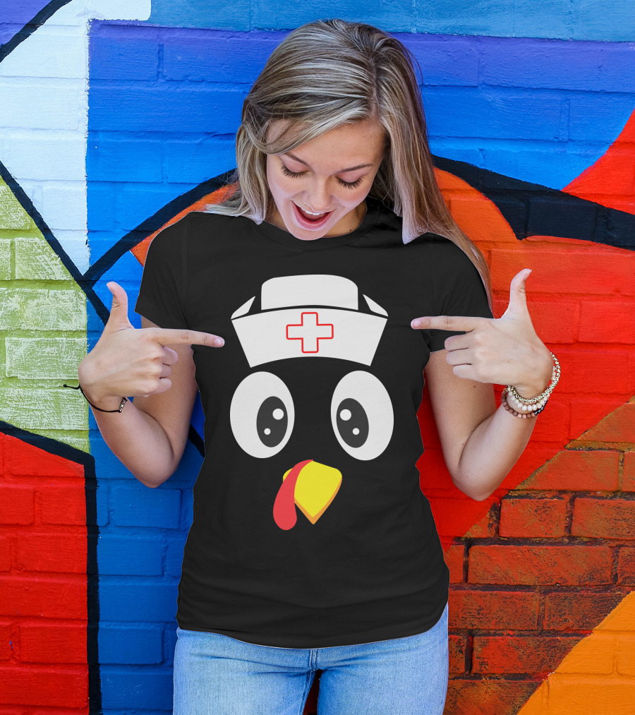 Turkey Nurse Cute Cartoon Face With Medical Hat T-Shirt