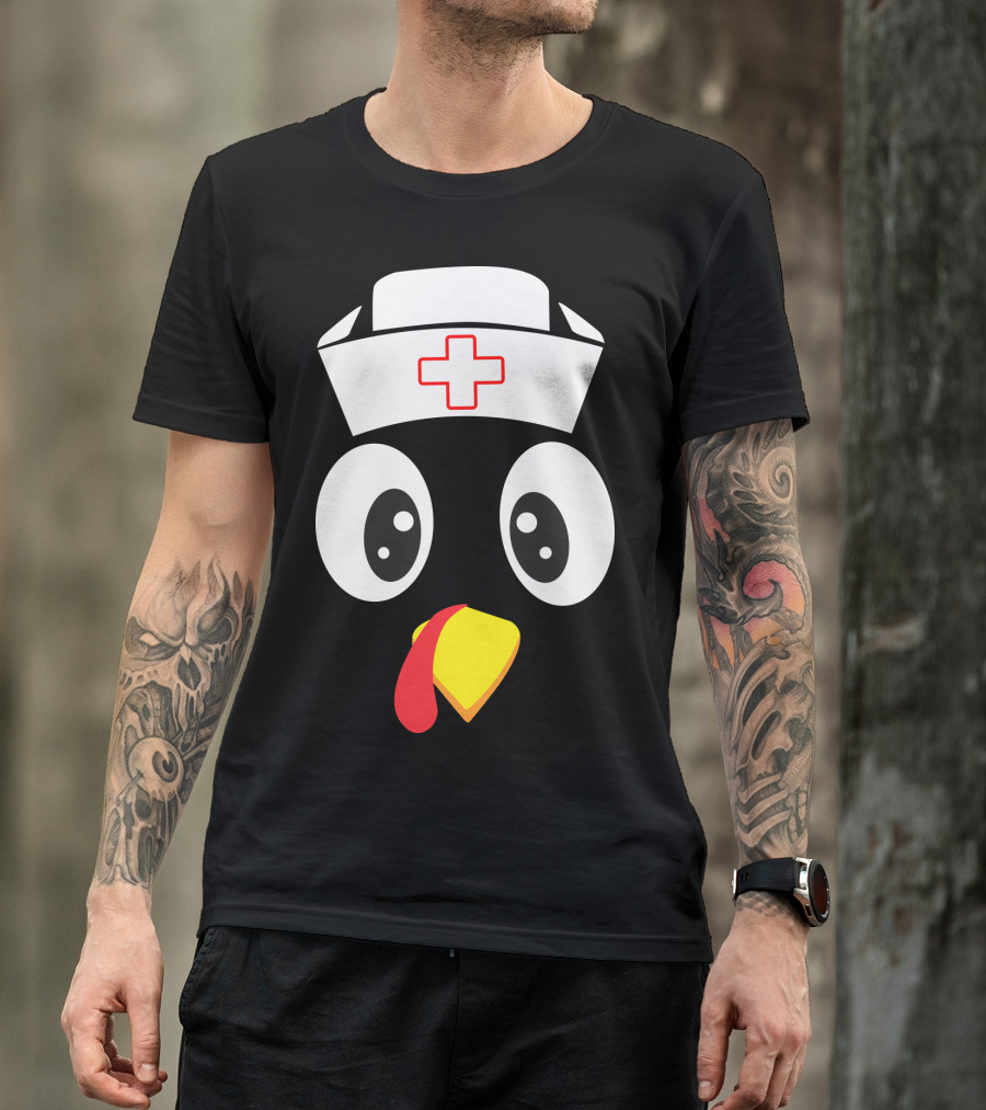 Turkey Nurse Cute Cartoon Face With Medical Hat T-Shirt