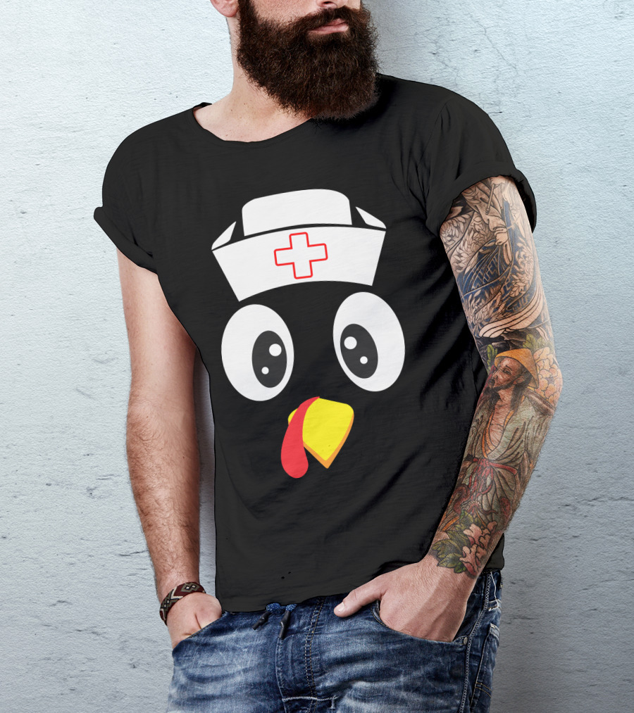 Turkey Nurse Cute Cartoon Face With Medical Hat T-Shirt