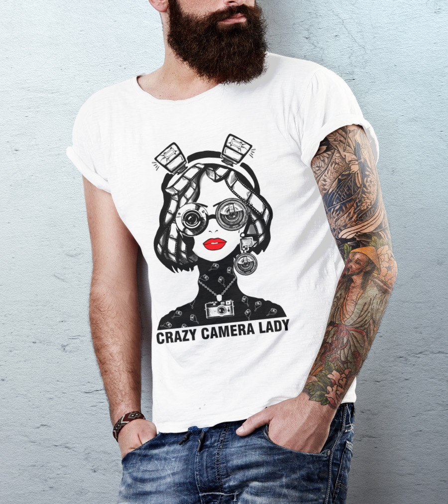 CRAZY CAMERA LADY Photography Enthusiast Quirky T-Shirt