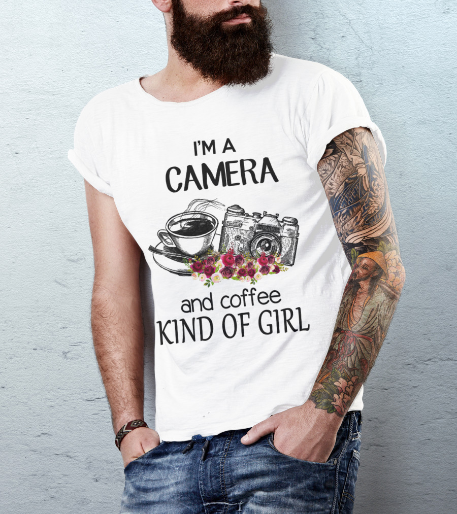 I'm A Camera And Coffee Kind Of Girl With Vintage Camera And Floral Accents T-Shirt