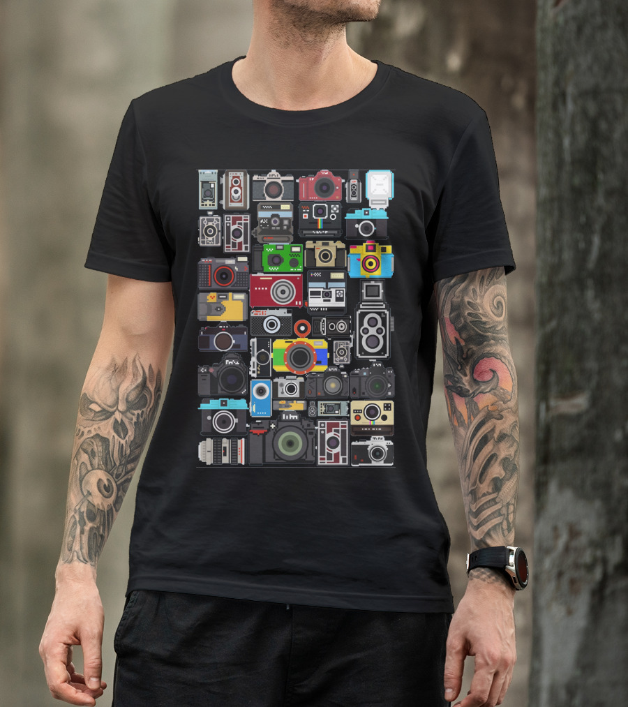 Photography Pixelated Cameras Collage T-Shirt