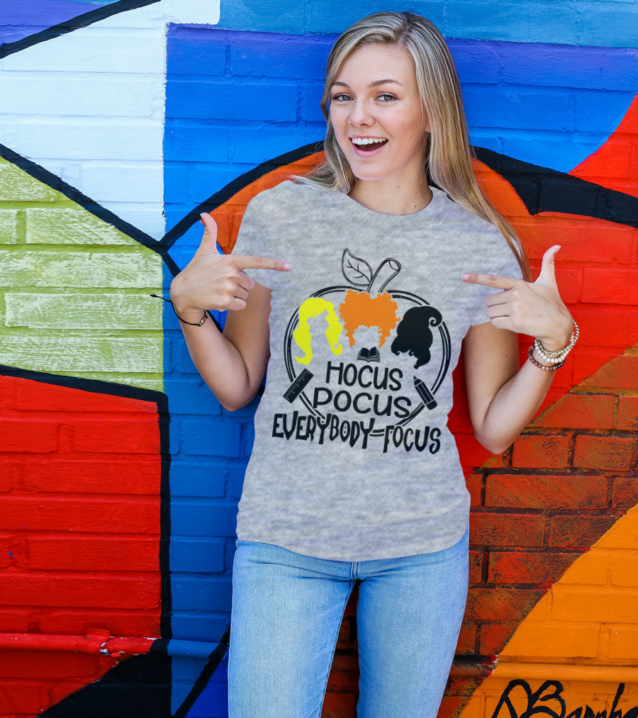 Hocus Pocus Everybody Focus Apple Hair Silhouettes Book Pencil Ruler T-Shirt