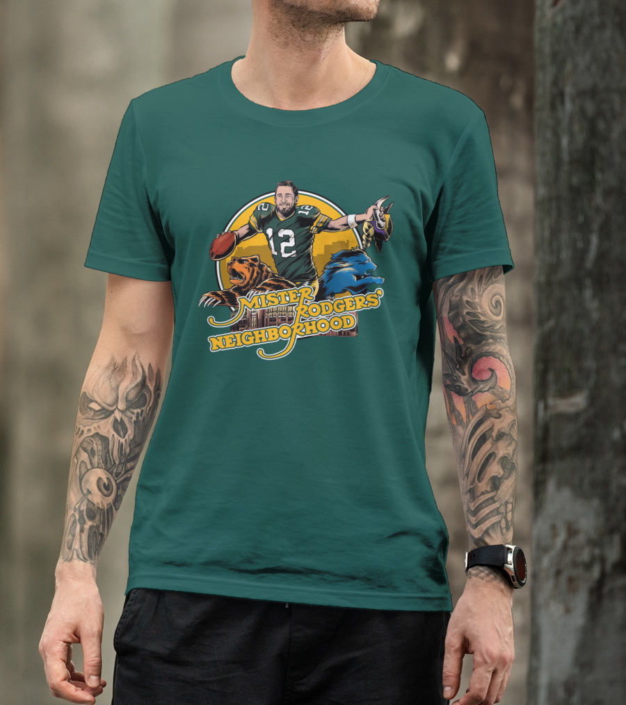 Mister Rodgers Neighborhood Go Pack Football Lions And Bears T-Shirt