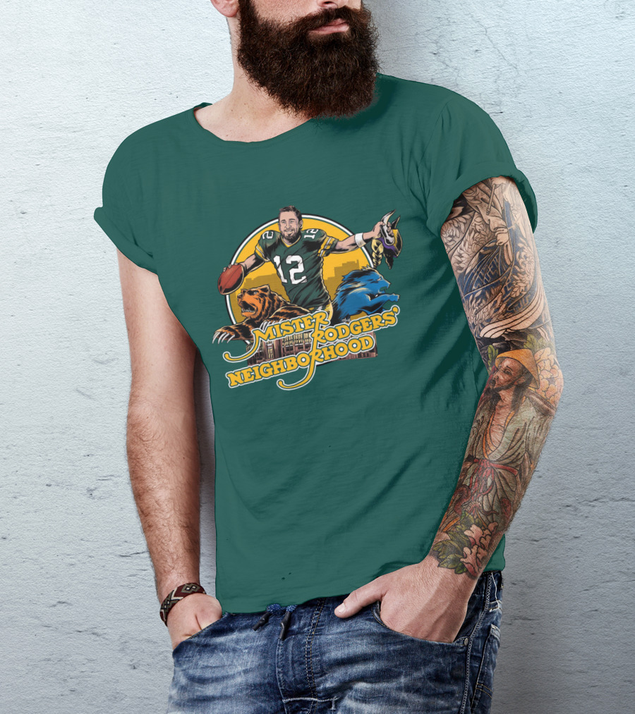 Mister Rodgers Neighborhood Go Pack Football Lions And Bears T-Shirt