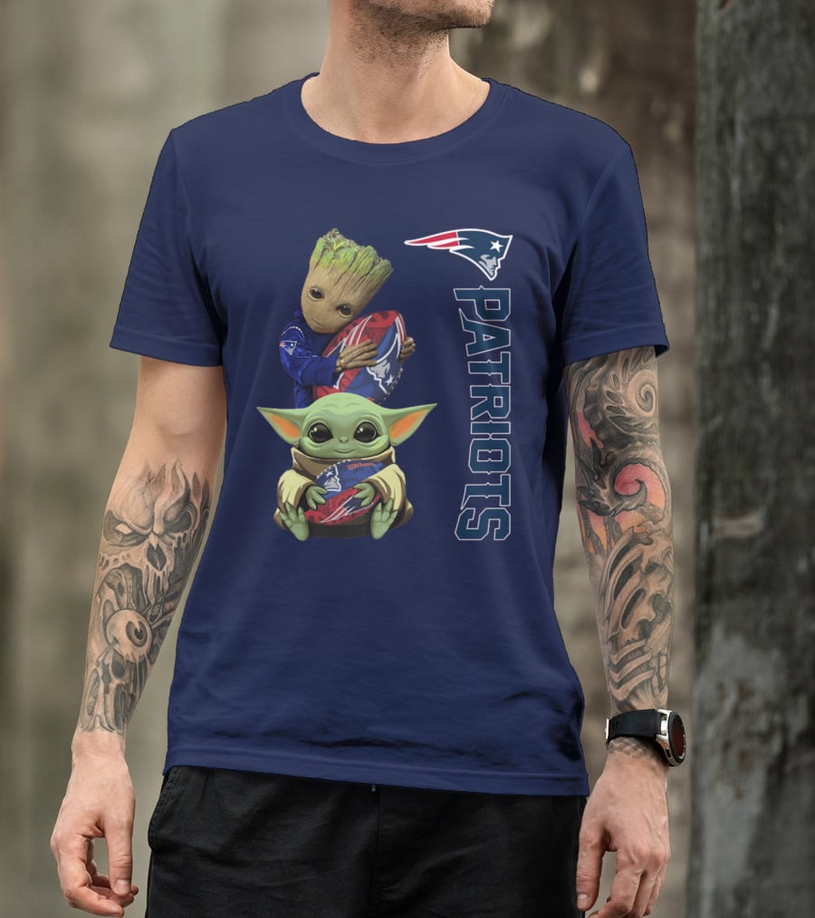 Patriots Groot And Baby Yoda With New England Football T-Shirt