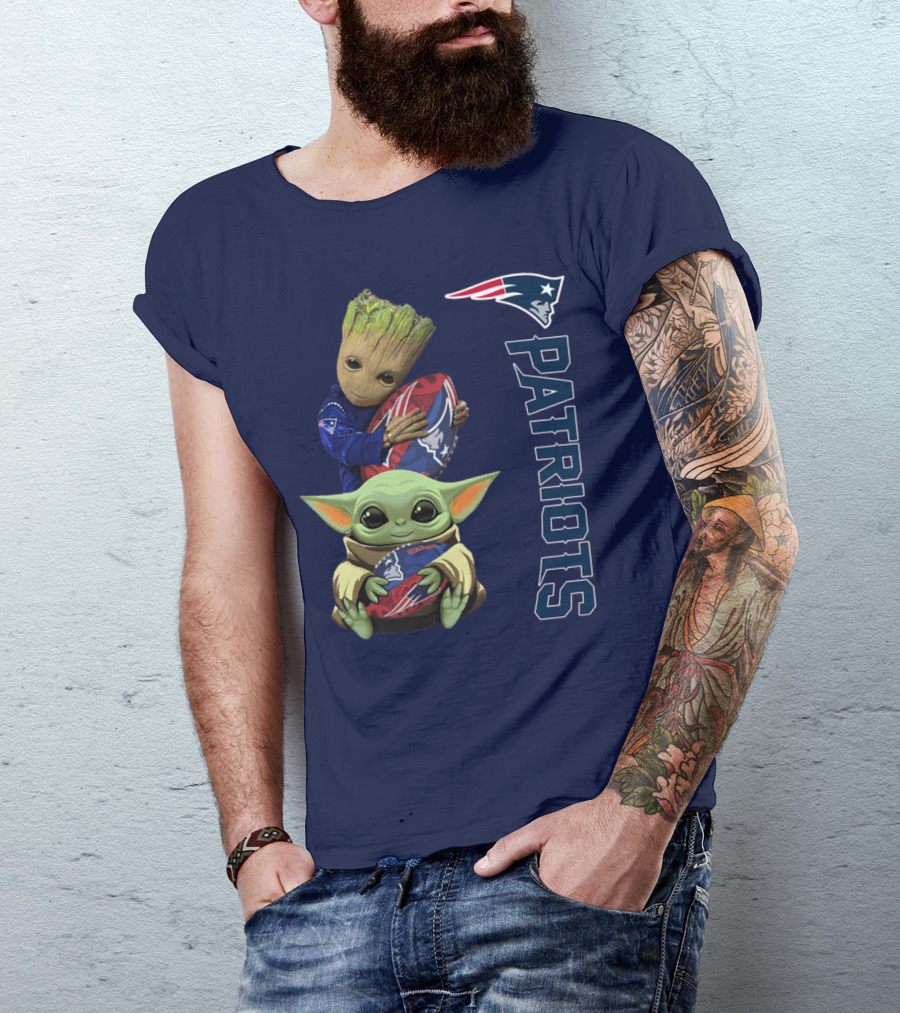 Patriots Groot And Baby Yoda With New England Football T-Shirt