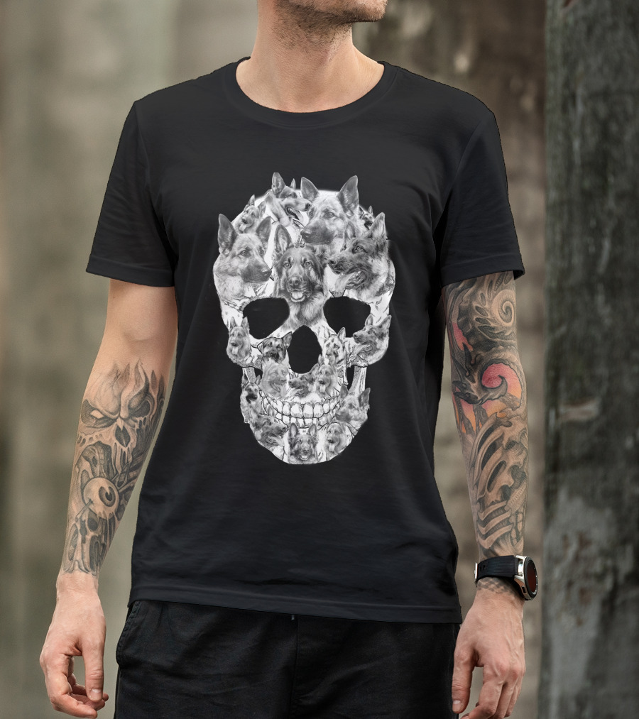 German Shepherd Skull Art Collage T-Shirt