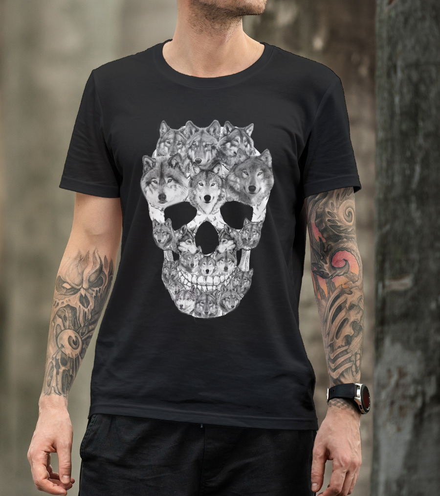 Wolf Skull Faces In Skull Formation T-Shirt