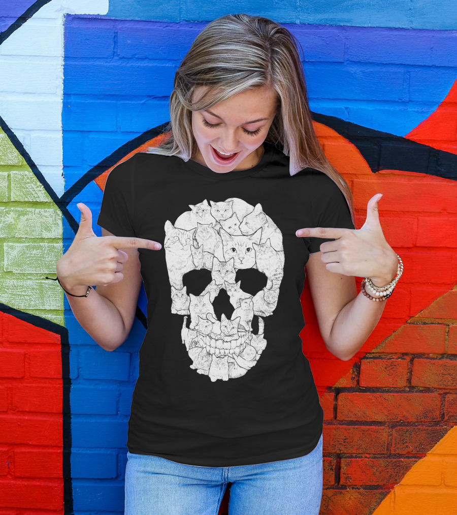 Skull Cats Optical Illusion Cat Face Skull Compilation T-Shirt