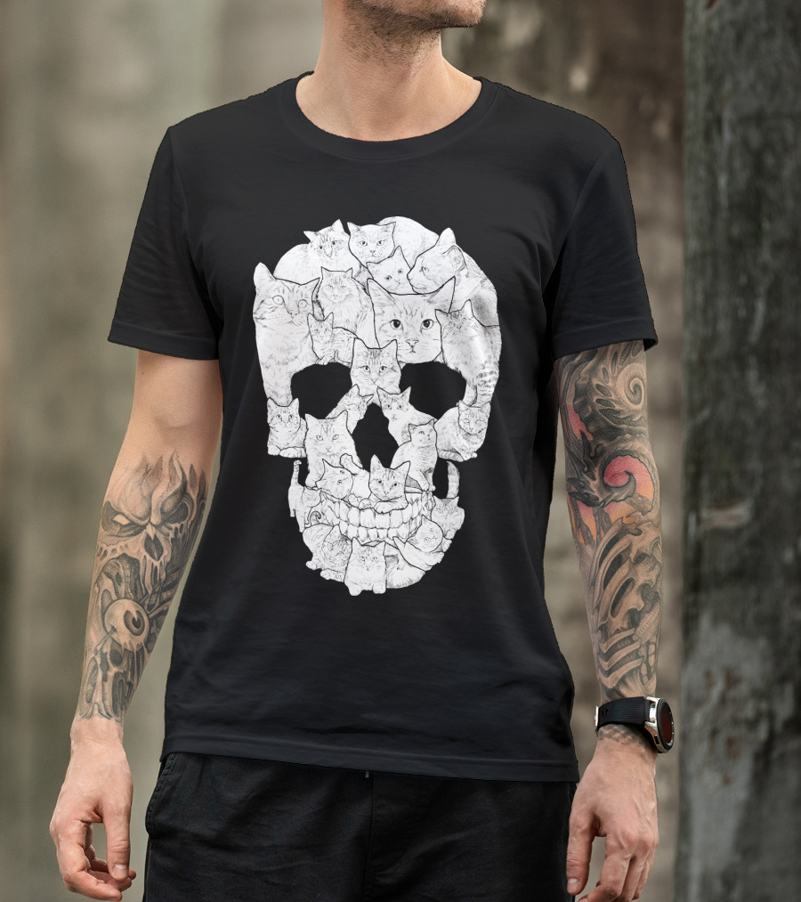 Skull Cats Optical Illusion Cat Face Skull Compilation T-Shirt