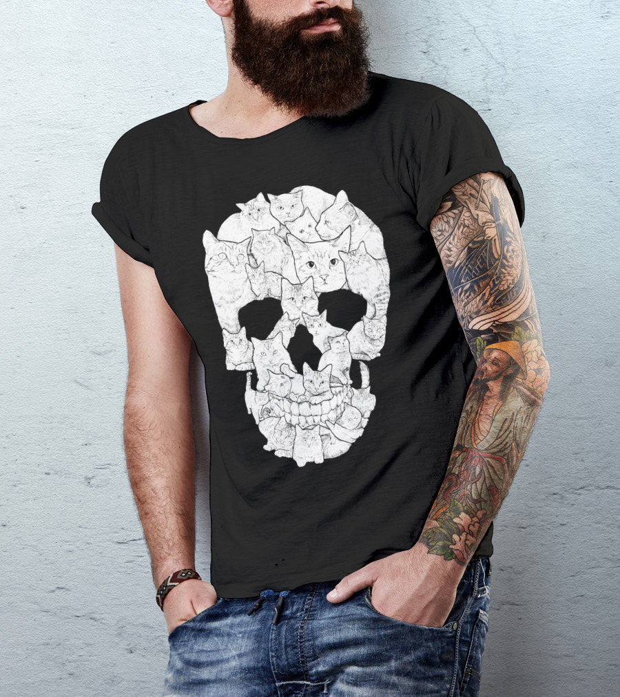 Skull Cats Optical Illusion Cat Face Skull Compilation T-Shirt
