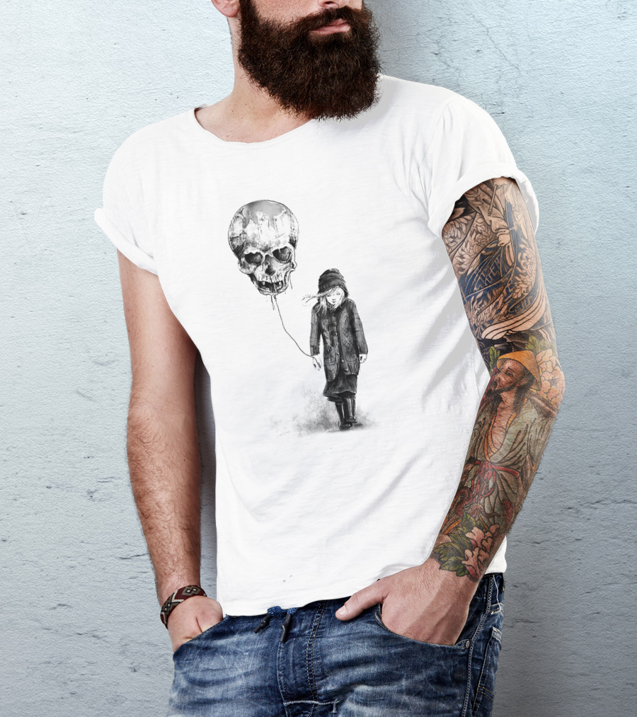 Skull Balloon Drifting With Somber Child T-Shirt