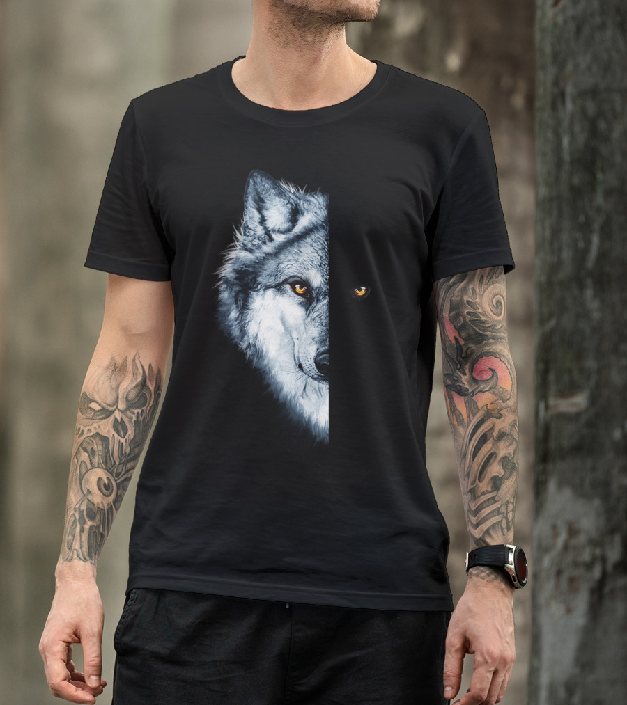 Wolf 2 Faces Half Hidden Dual Glare T-Shirt