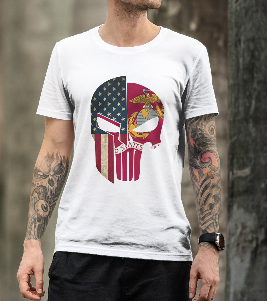 Punisher Skull American Flag US Marines T-Shirt