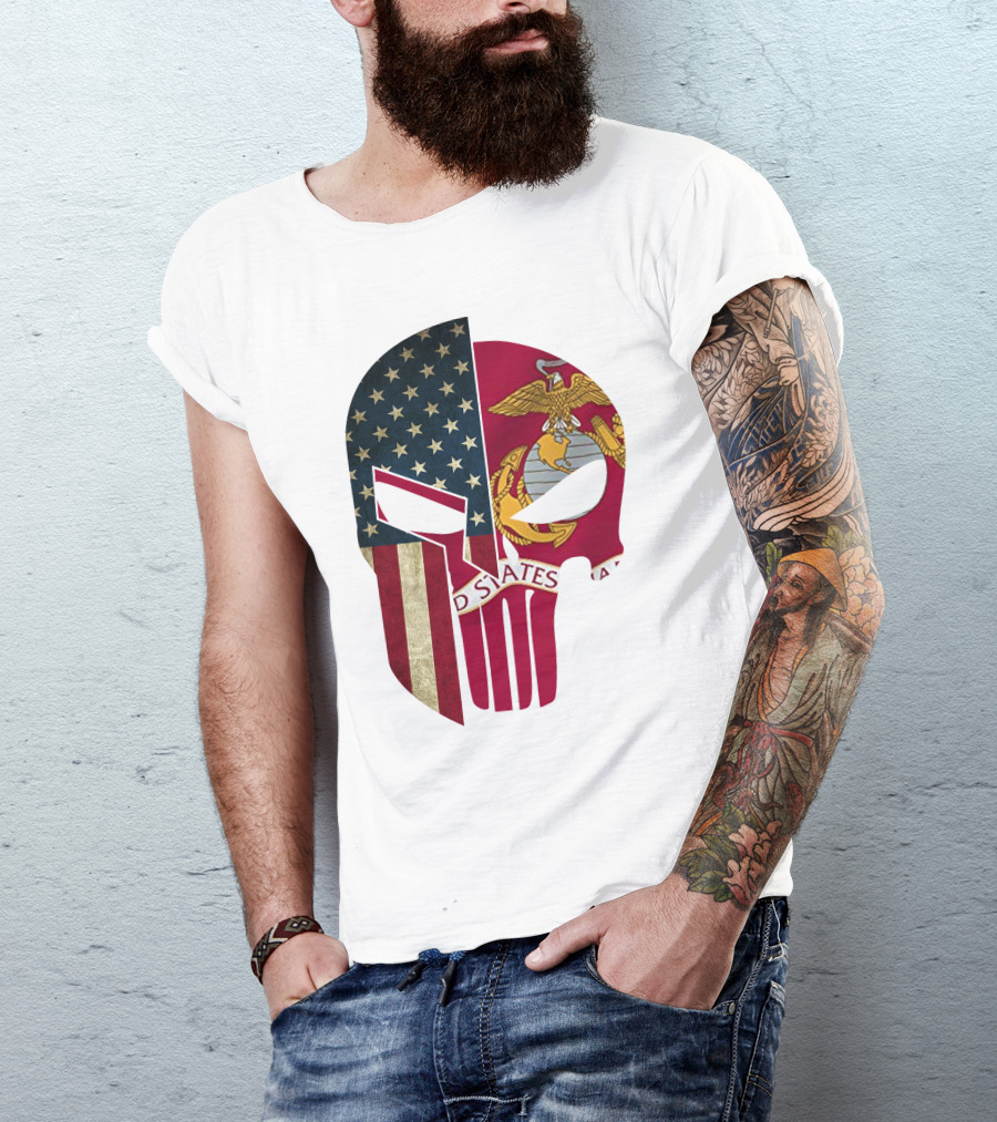 Punisher Skull American Flag US Marines T-Shirt