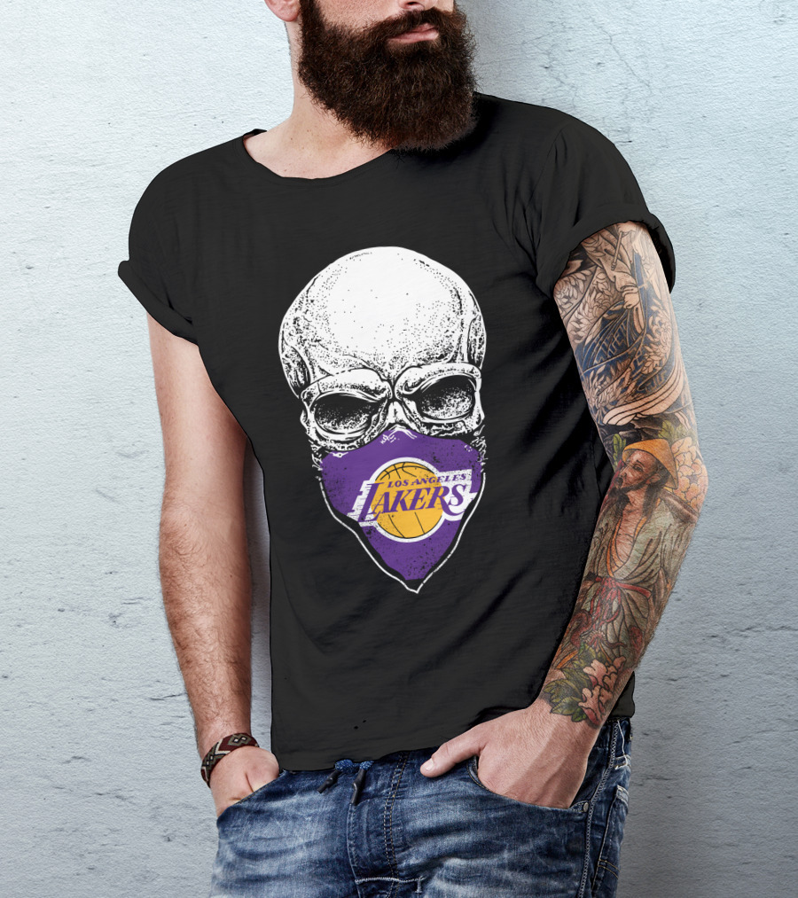 Los Angeles Lakers Skull Emblem With Purple And Gold Basketball Motif T-Shirt