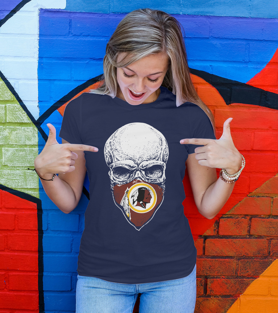 Skull With Washington Redskins Logo Bandana T-Shirt