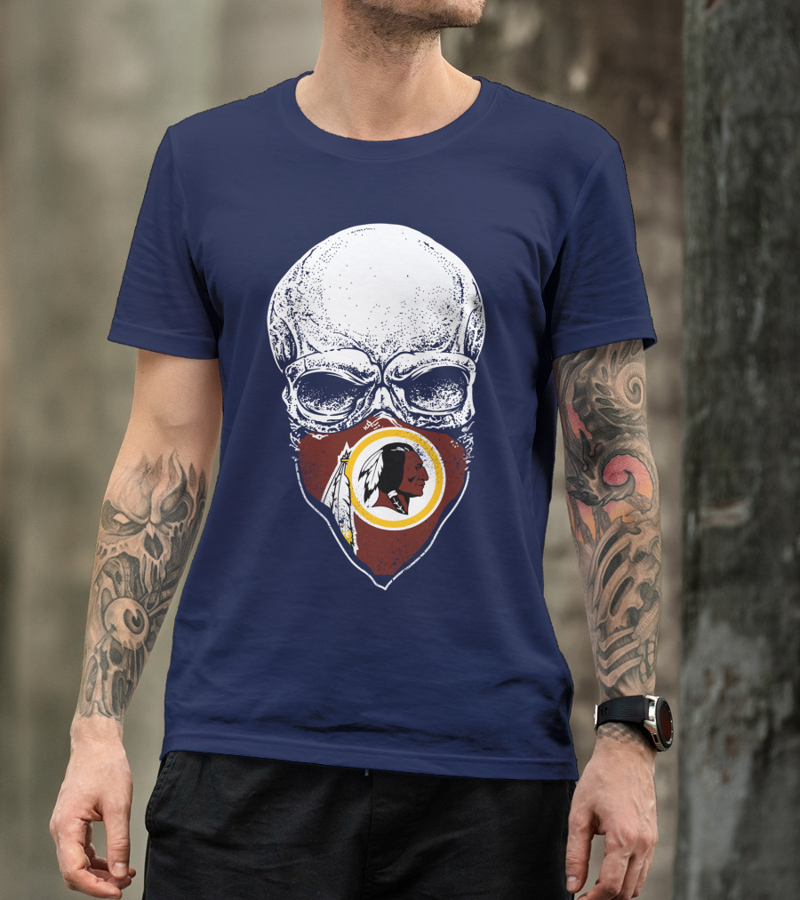 Skull With Washington Redskins Logo Bandana T-Shirt