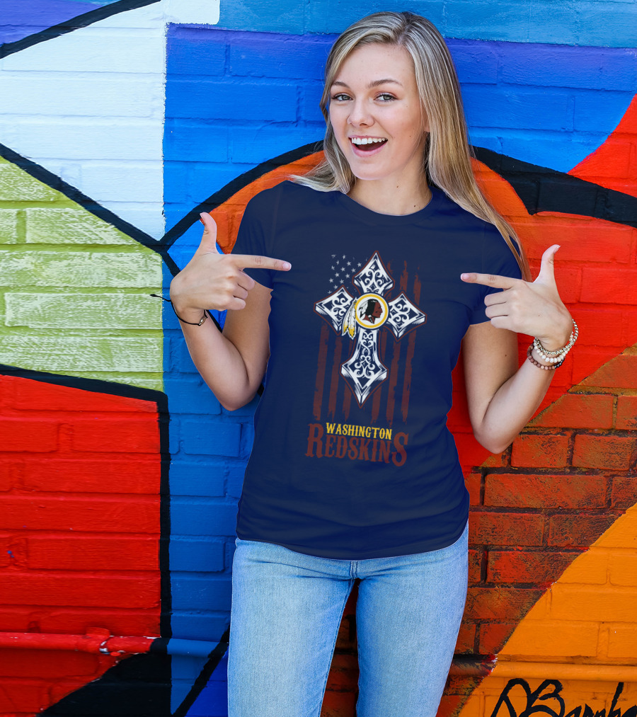Washington Redskins Cross American Flag T-Shirt