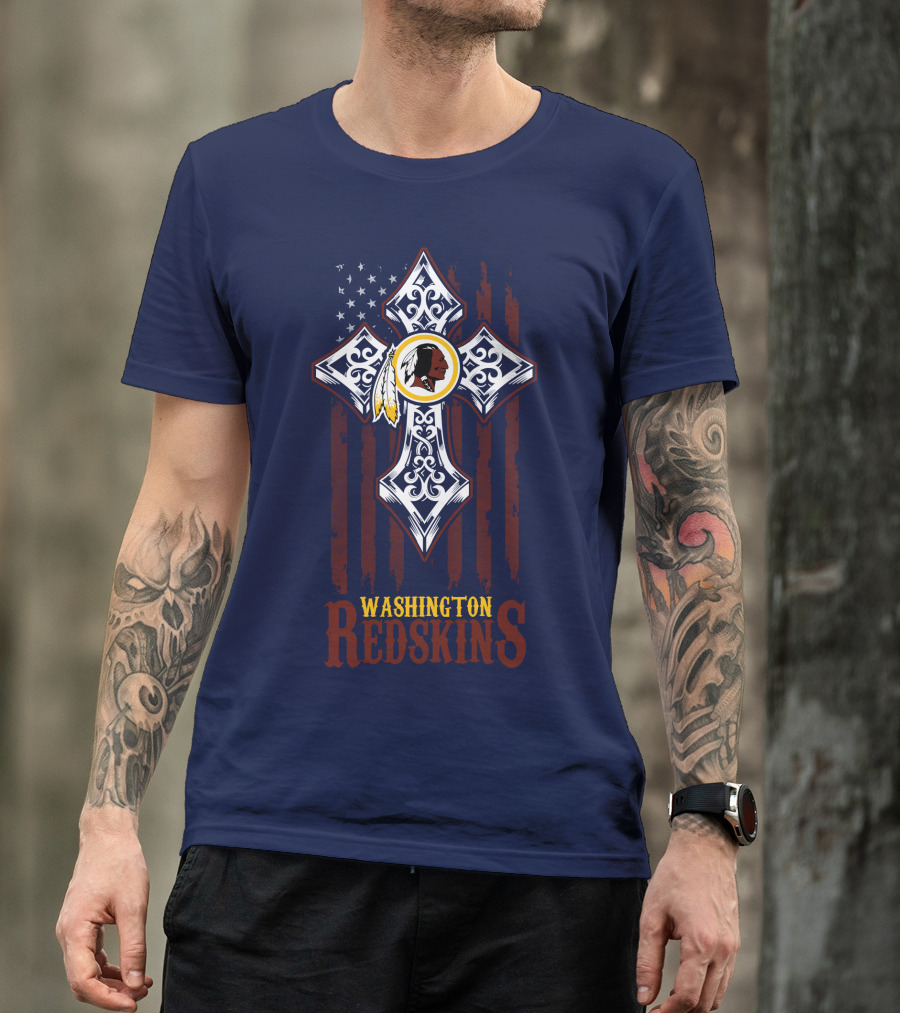 Washington Redskins Cross American Flag T-Shirt