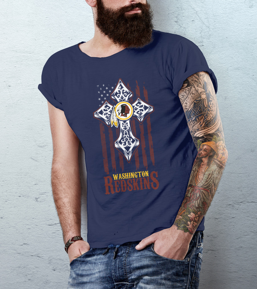 Washington Redskins Cross American Flag T-Shirt