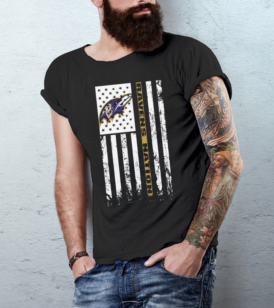 Baltimore Ravens Nation Flag Logo Stars Stripes T-Shirt