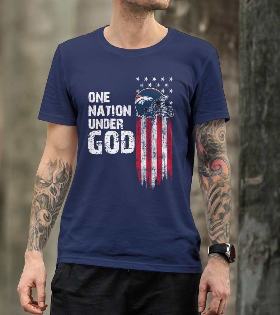 One Nation Under God Denver Broncos American Flag Helmet Stars Stripes T-Shirt
