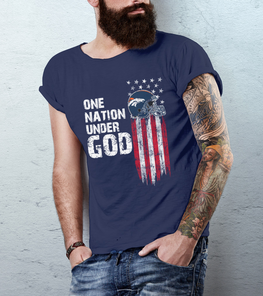 One Nation Under God Denver Broncos American Flag Helmet Stars Stripes T-Shirt