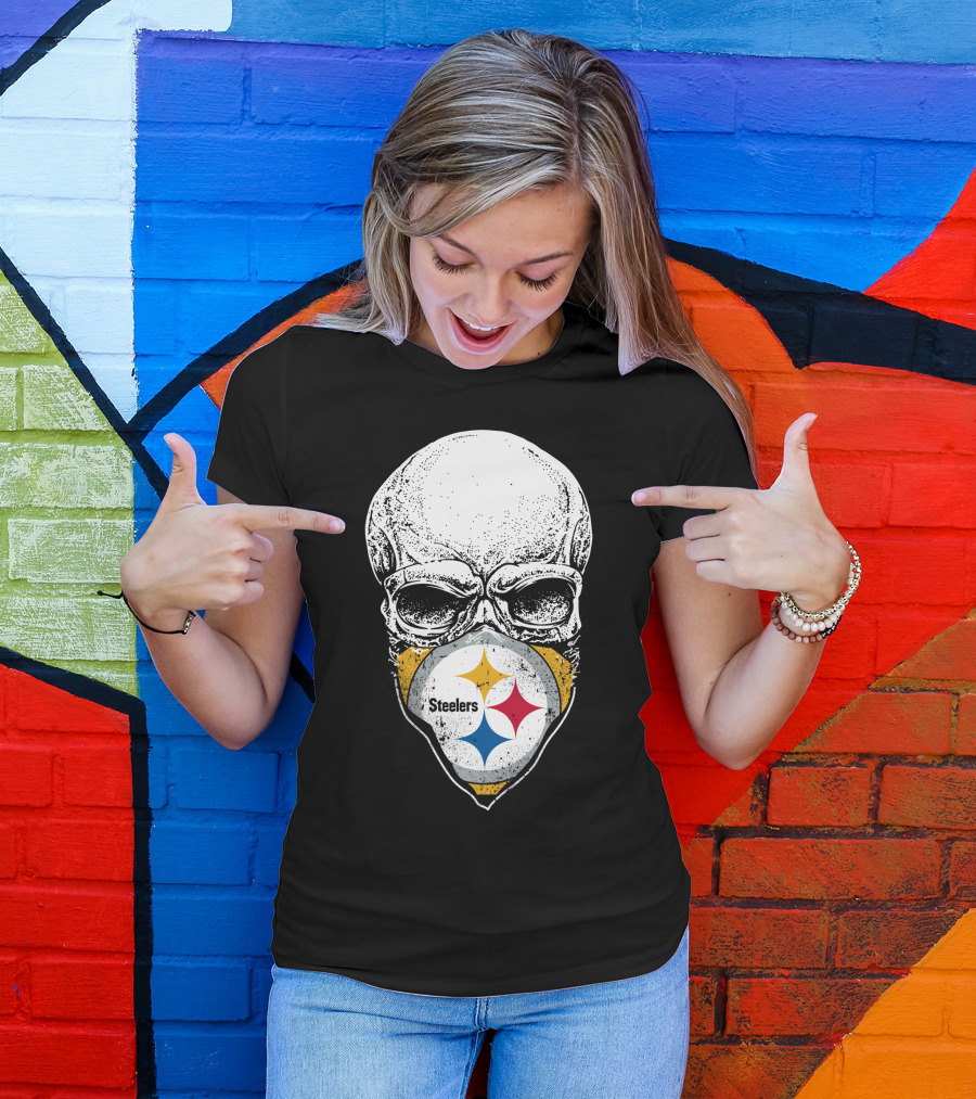 Pittsburgh Steelers Skull With Logo Mask T-Shirt