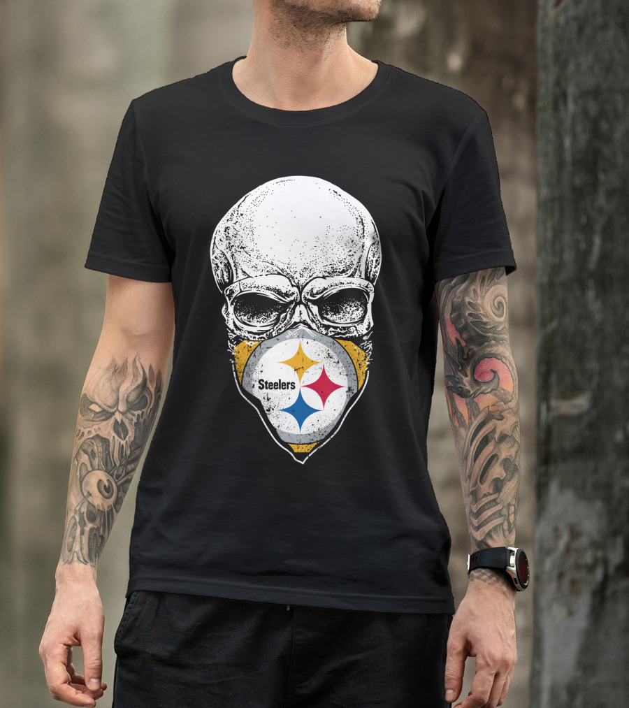 Pittsburgh Steelers Skull With Logo Mask T-Shirt