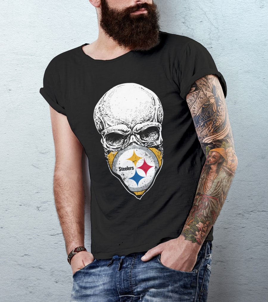 Pittsburgh Steelers Skull With Logo Mask T-Shirt