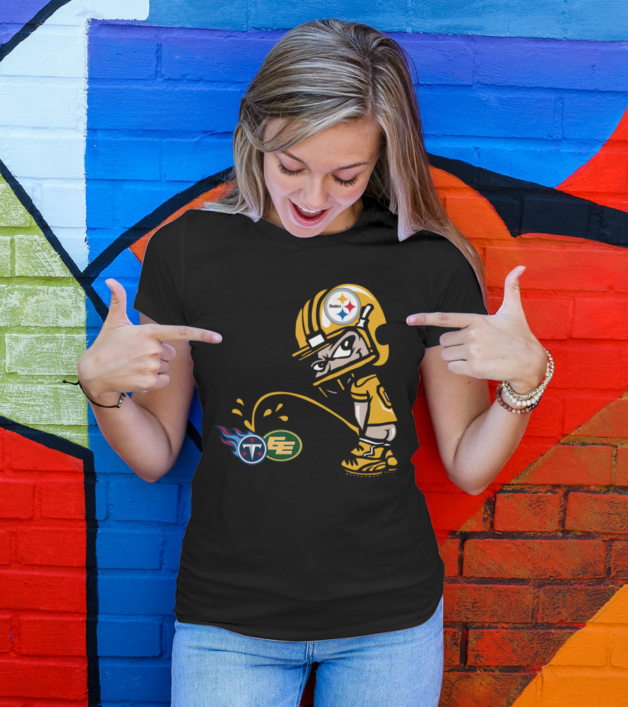 Pittsburgh Steelers Humorous Rivalry Character With Titans And Eagles Logos T-Shirt