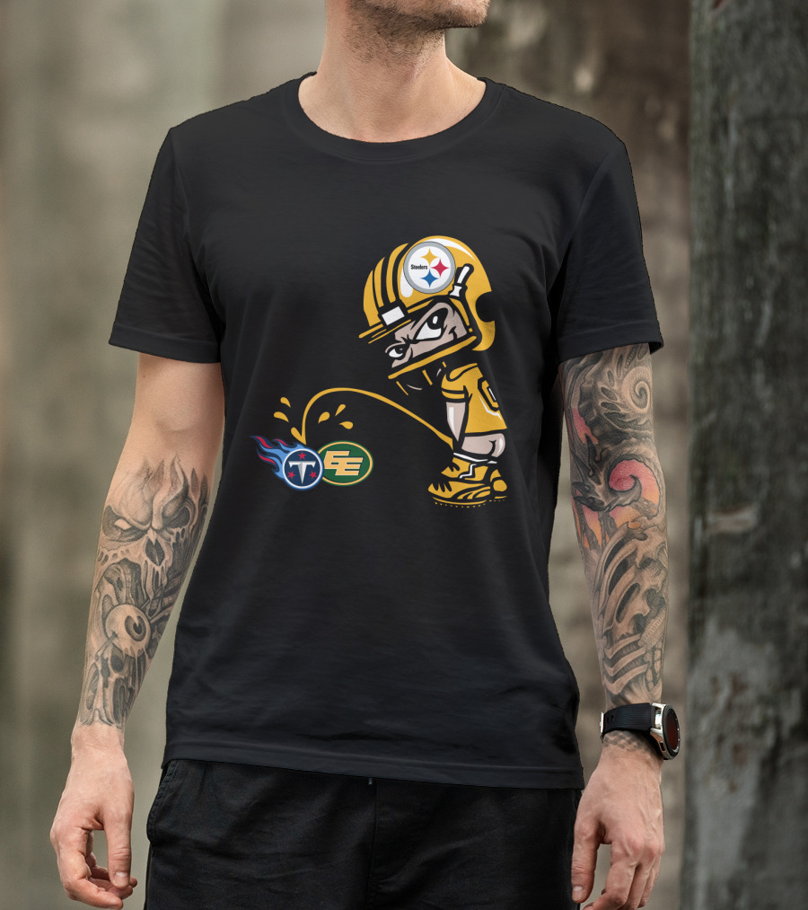 Pittsburgh Steelers Humorous Rivalry Character With Titans And Eagles Logos T-Shirt
