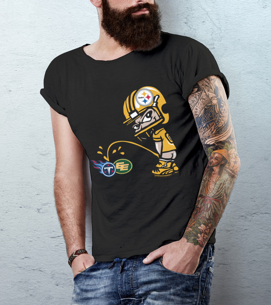 Pittsburgh Steelers Humorous Rivalry Character With Titans And Eagles Logos T-Shirt