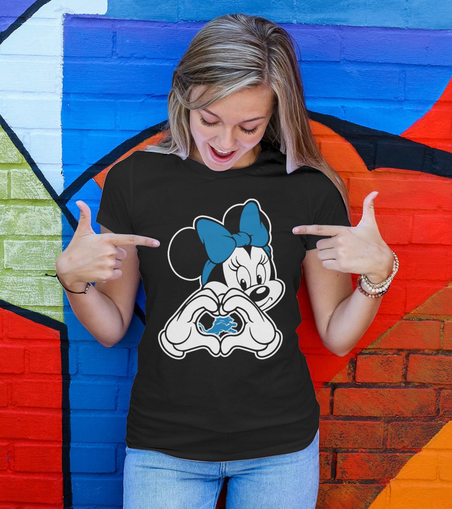 Detroit Lions Minnie Mouse Heart Hands T-Shirt