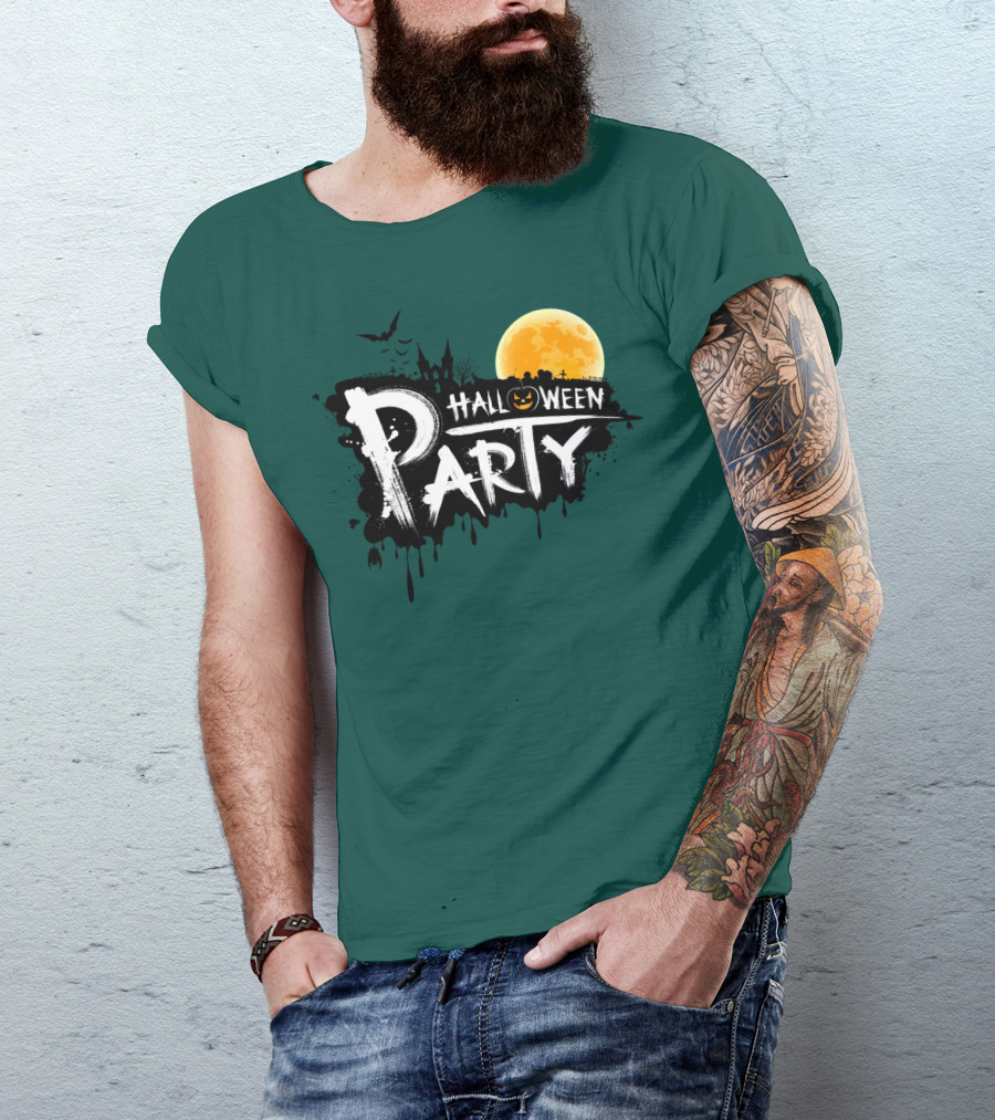 Halloween Party Moonlit Haunted House And Bats T-Shirt