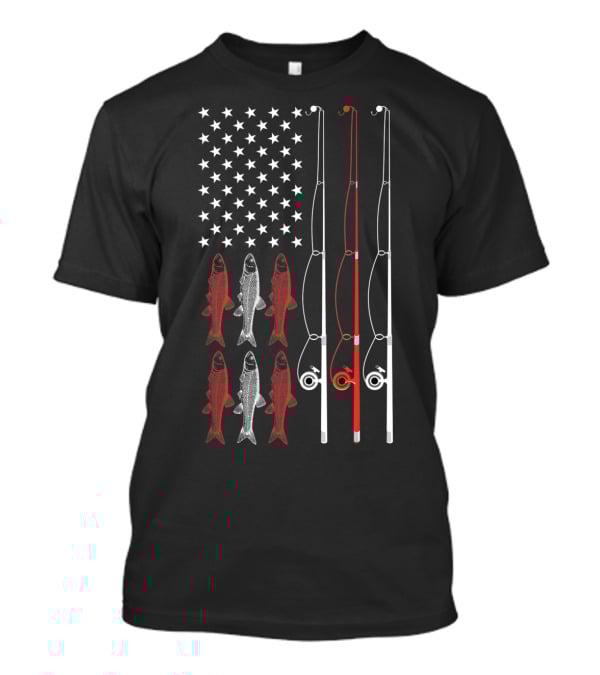 American Flag Fishing Dad Grandpa Vintage Patriotic Fishing Rods And Fish T-Shirt
