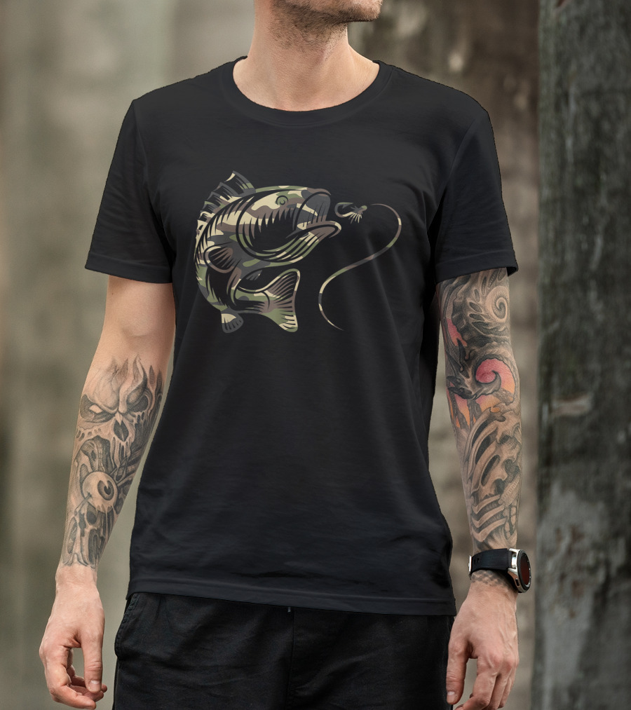 Camouflage Bass Fishing Angler Camo Hook Line Fish T-Shirt