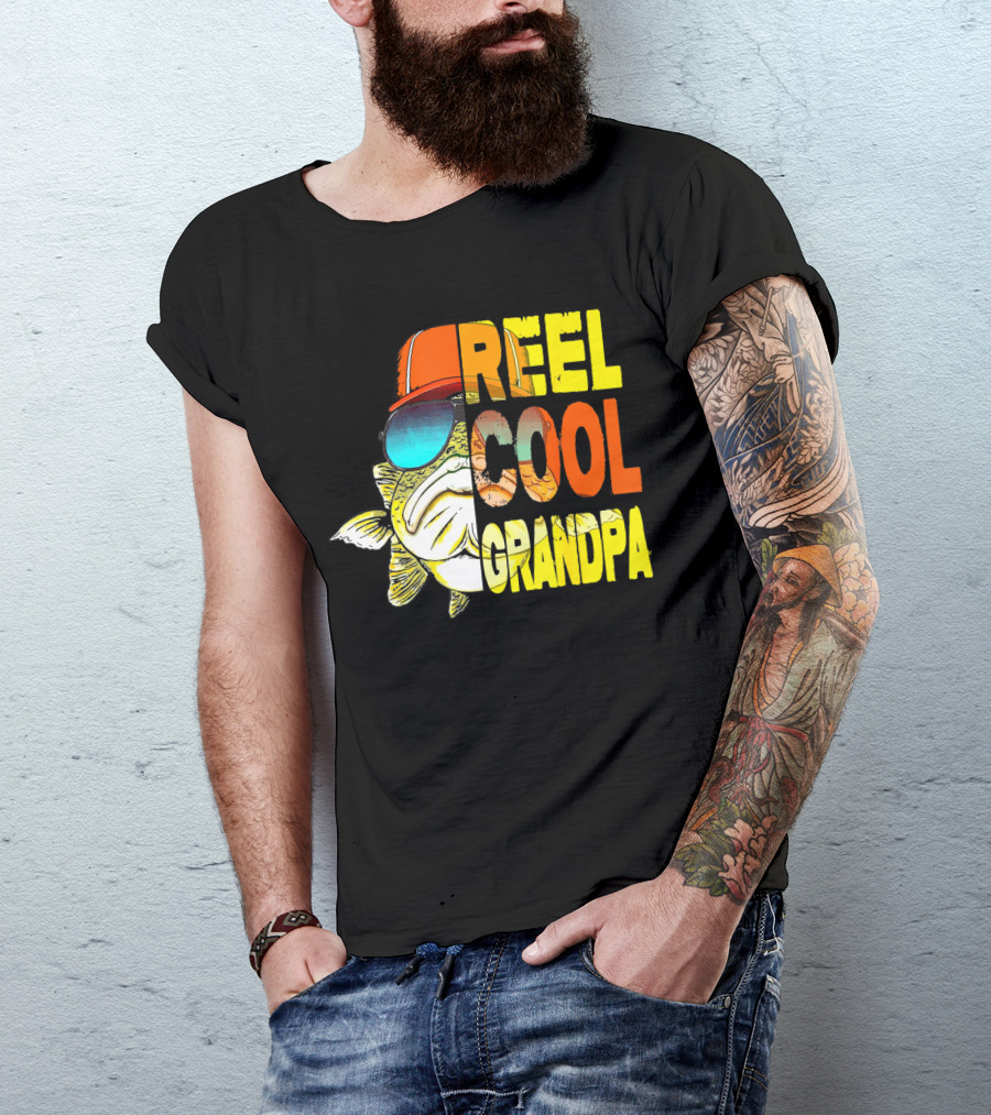 Fathers Day Reel Cool Grandpa Fish With Sunglasses And Hat T-Shirt