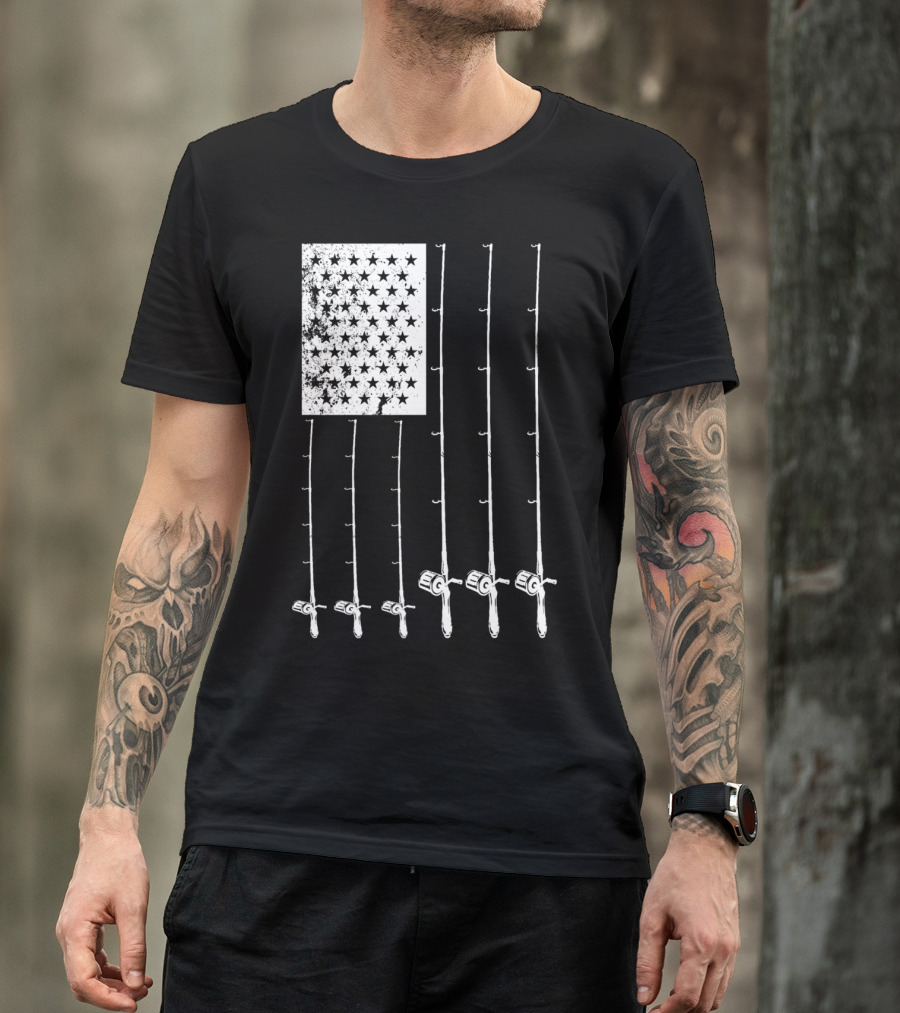 Fishing Rods American Flag Stars T-Shirt