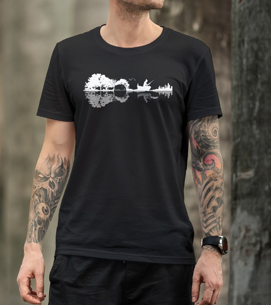 Fishing Shadow Guitar Reflection Scene T-Shirt