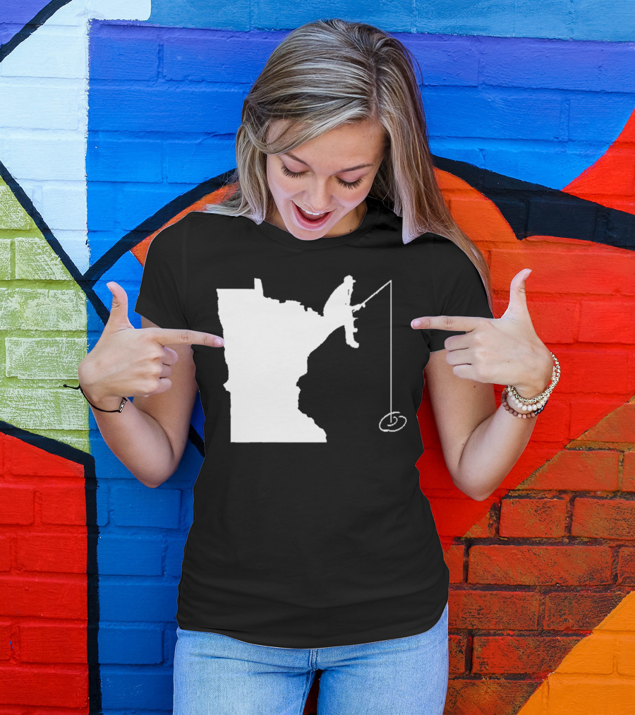Minnesota Fisherman Fishing Silhouette In State Outline T-Shirt