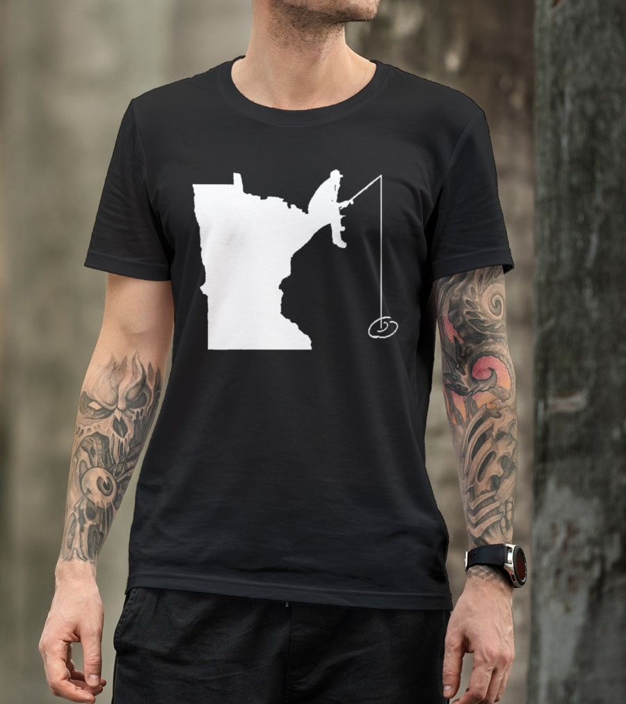 Minnesota Fisherman Fishing Silhouette In State Outline T-Shirt