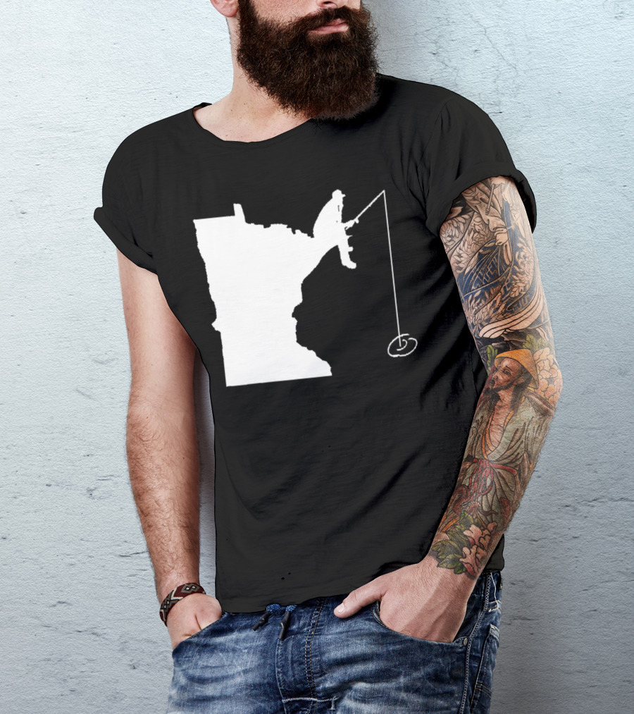 Minnesota Fisherman Fishing Silhouette In State Outline T-Shirt
