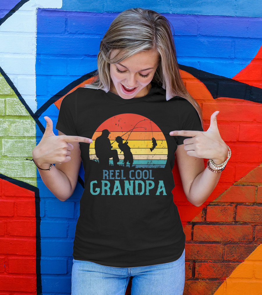 Reel Cool Grandpa Fishing Sunset T-Shirt