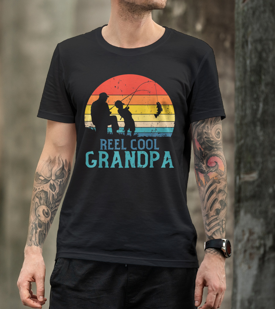 Reel Cool Grandpa Fishing Sunset T-Shirt