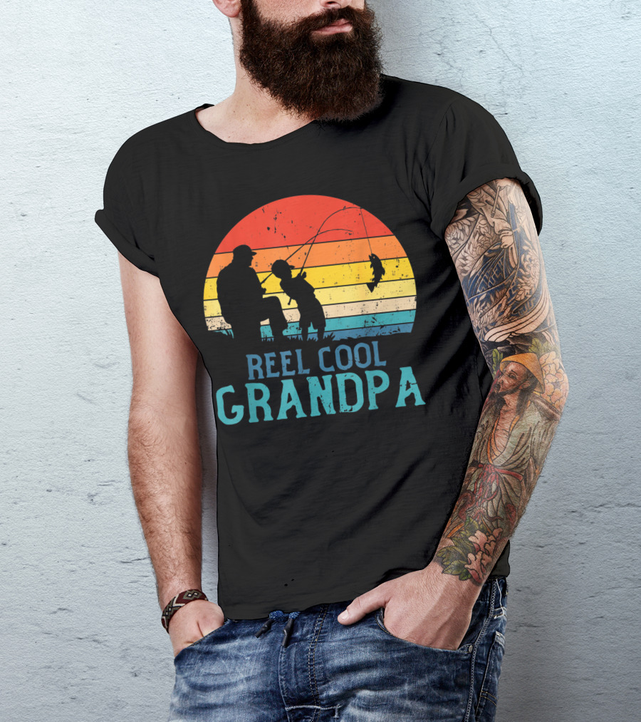 Reel Cool Grandpa Fishing Sunset T-Shirt